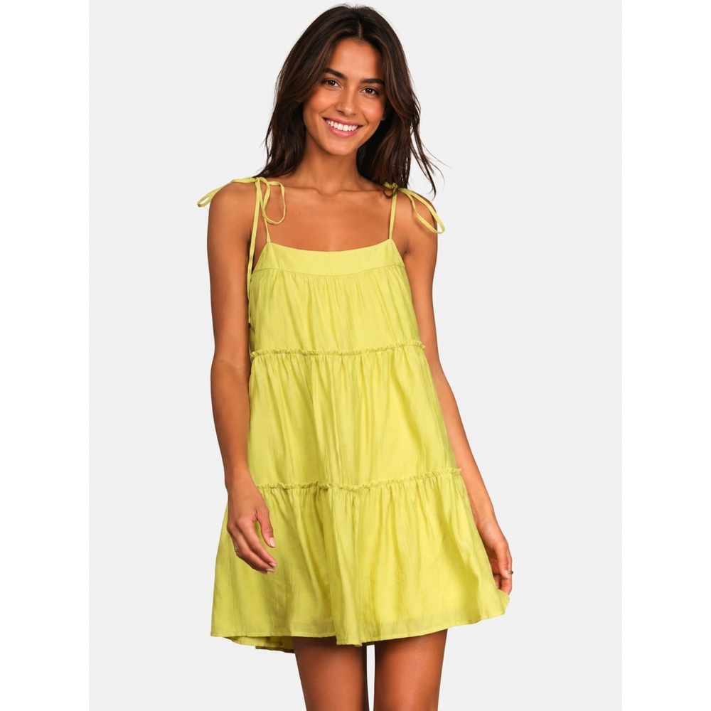 NWT Lulus Lime Green Tiered Babydoll Mini Sun Dress Adjustable Tie Straps S New